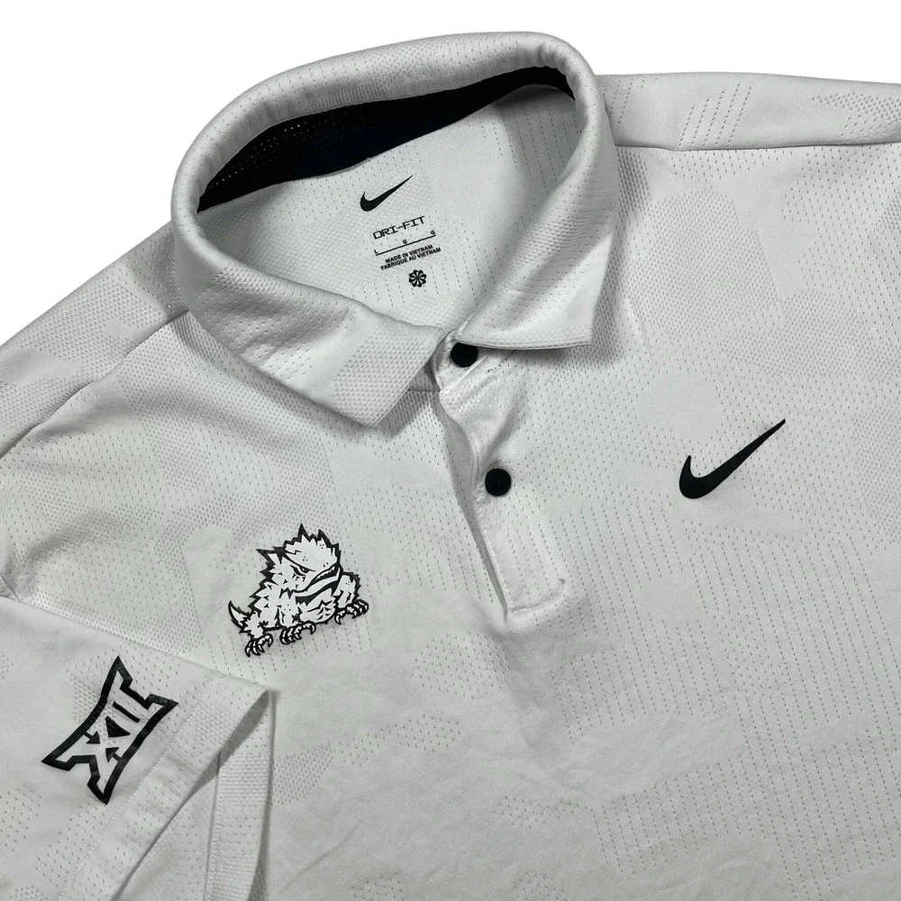 Nike Dri-FIT Tour Jacquard Golf Polo Mens L White TCU Horned Frogs  DR5303-100